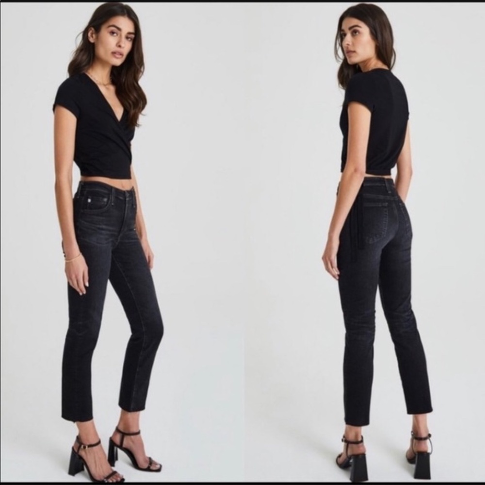 NWT AG Adriano Goldschmied Isabelle BLACK High-Rise Straight Crop Jean SIZE 25